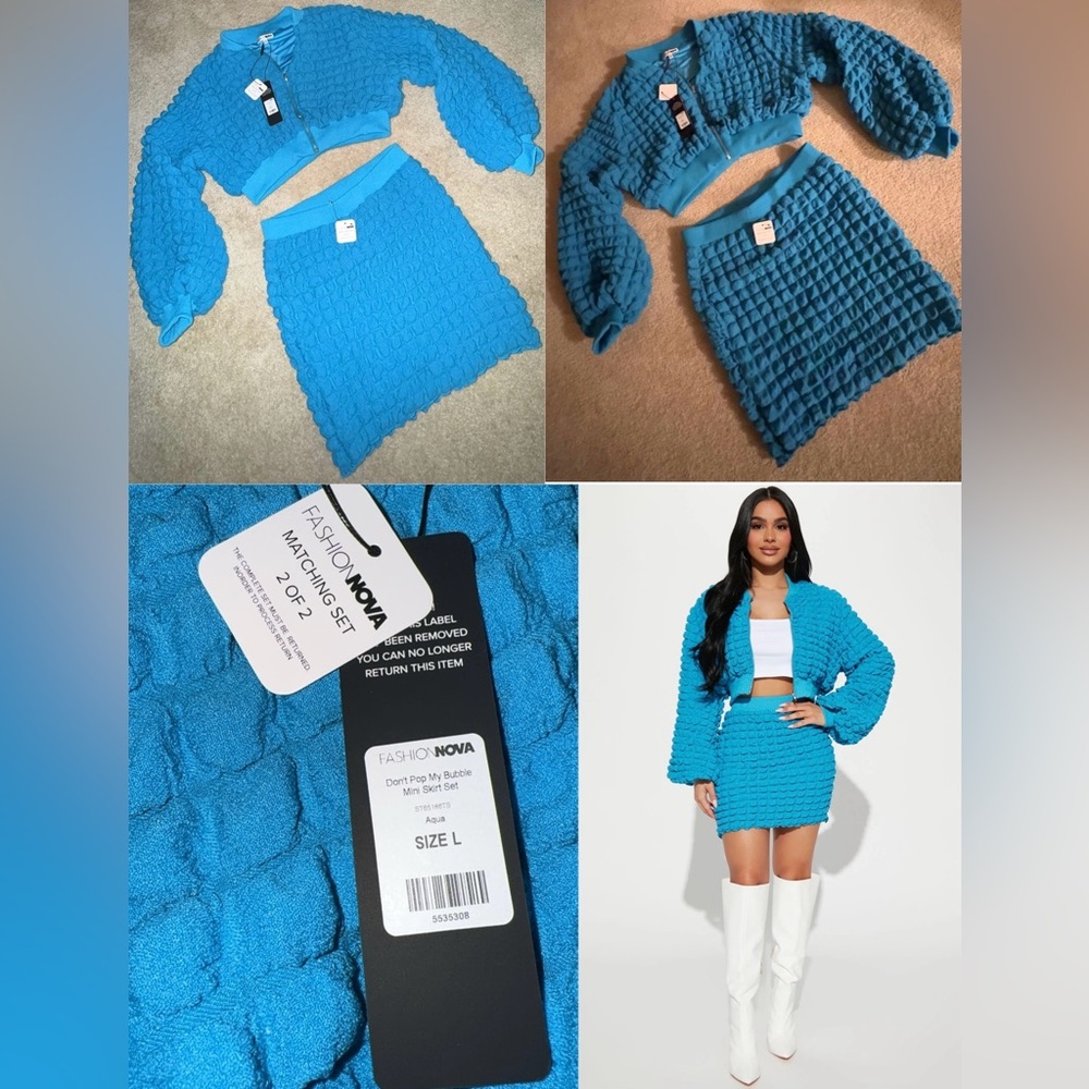 Fashion Nova - Don't Pop My Bubble Mini Skirt Set
Size L
Color - Aqua